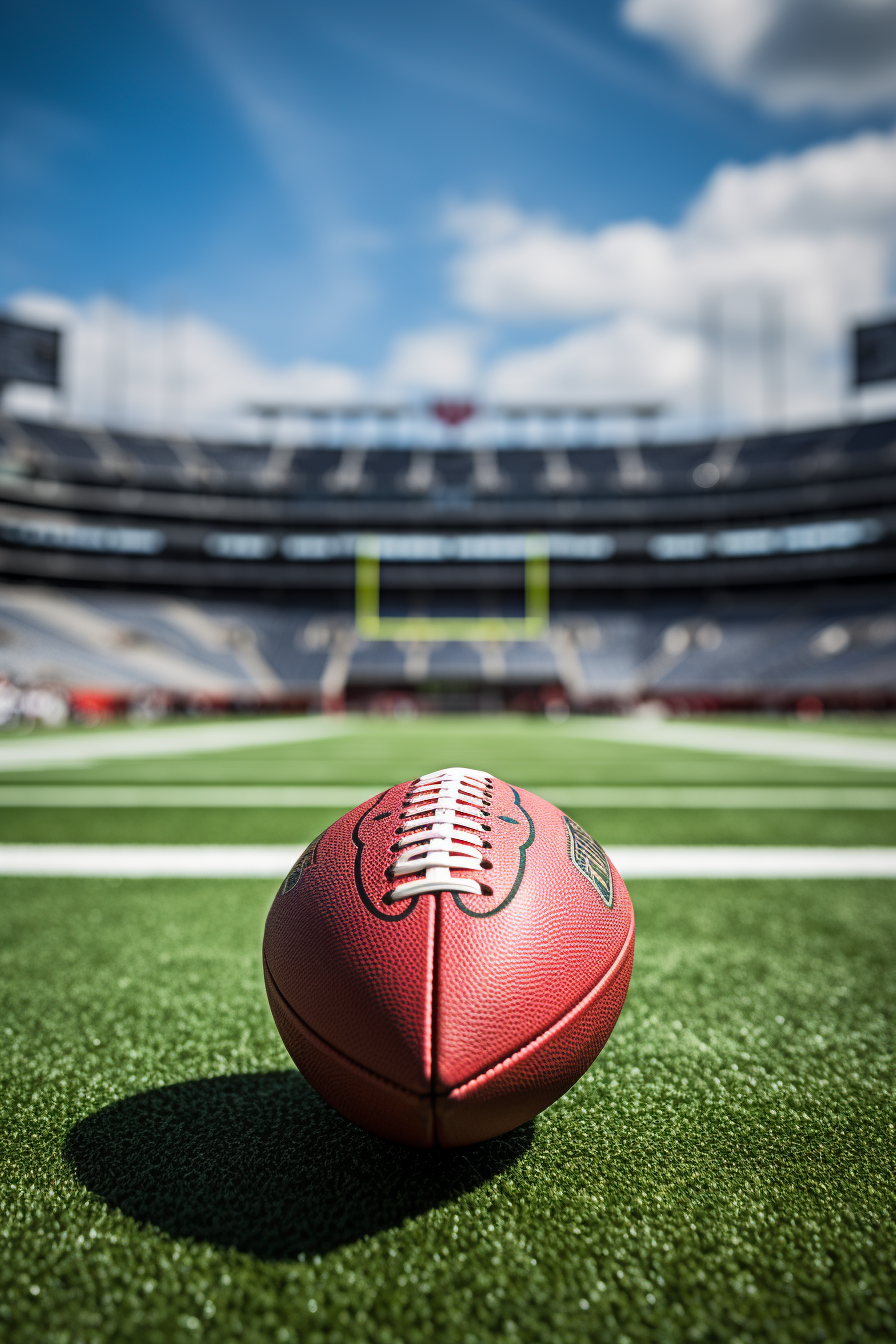 American football on the 35 yard line