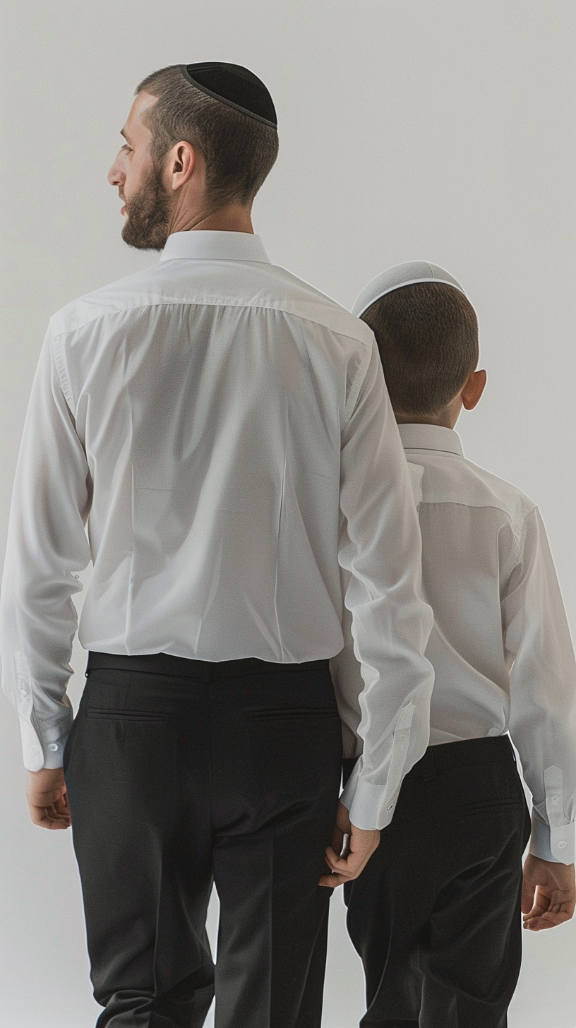 Hasidic Man and Boy Walking