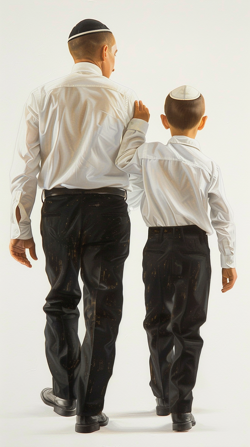 American Hasidic young men walking smiling