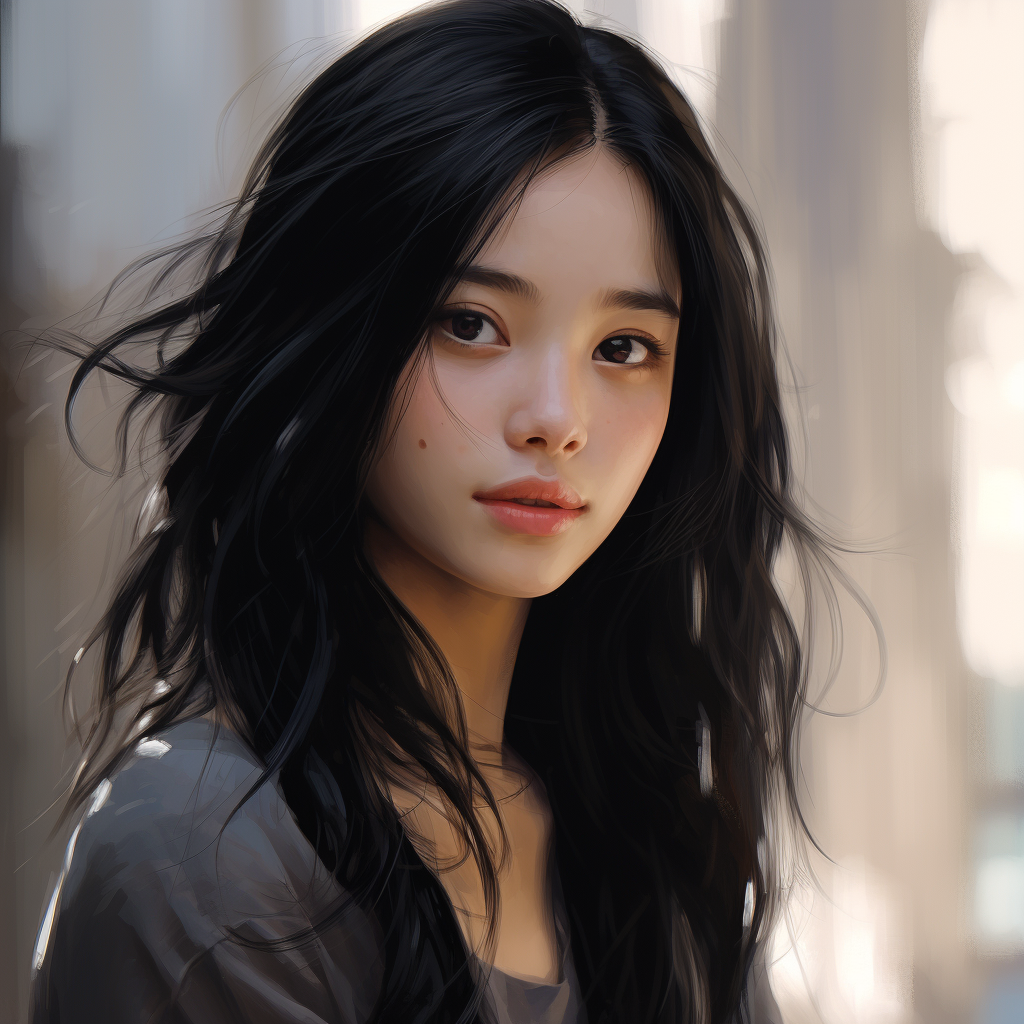 American-Japanese Girl with Shoulder Length Hair