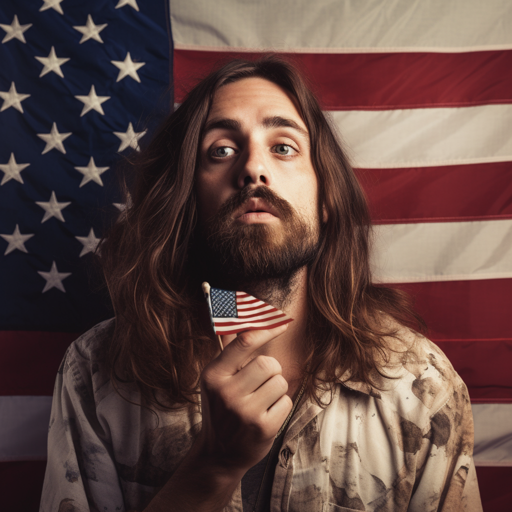 American Jesus with Moth and Flag