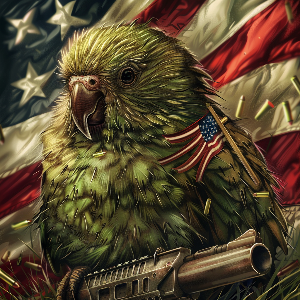 American kiwi bird with flag and guns