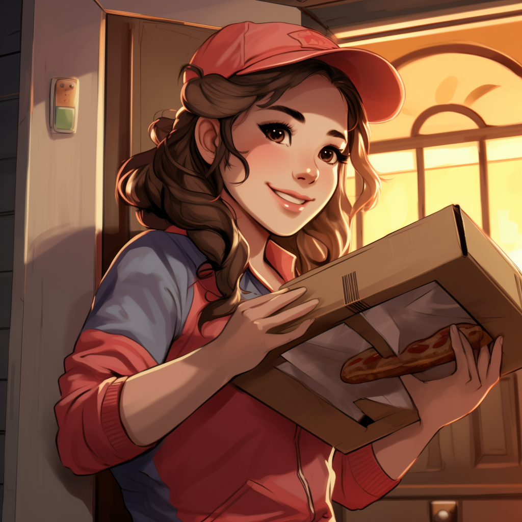 Smiling pizza delivery girl with pizza boxes