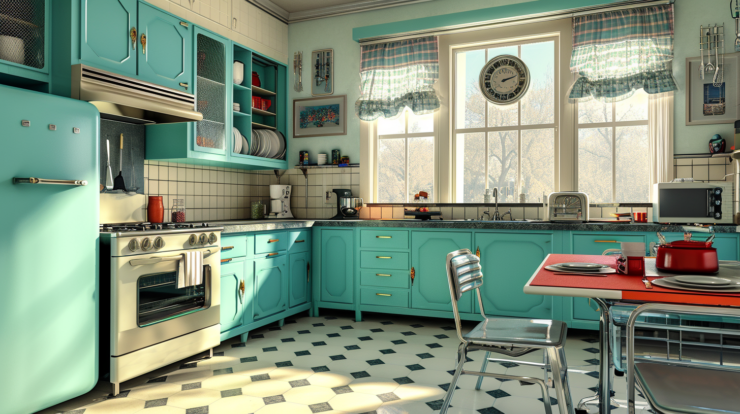 American Retro Style Kitchen Wide Angle