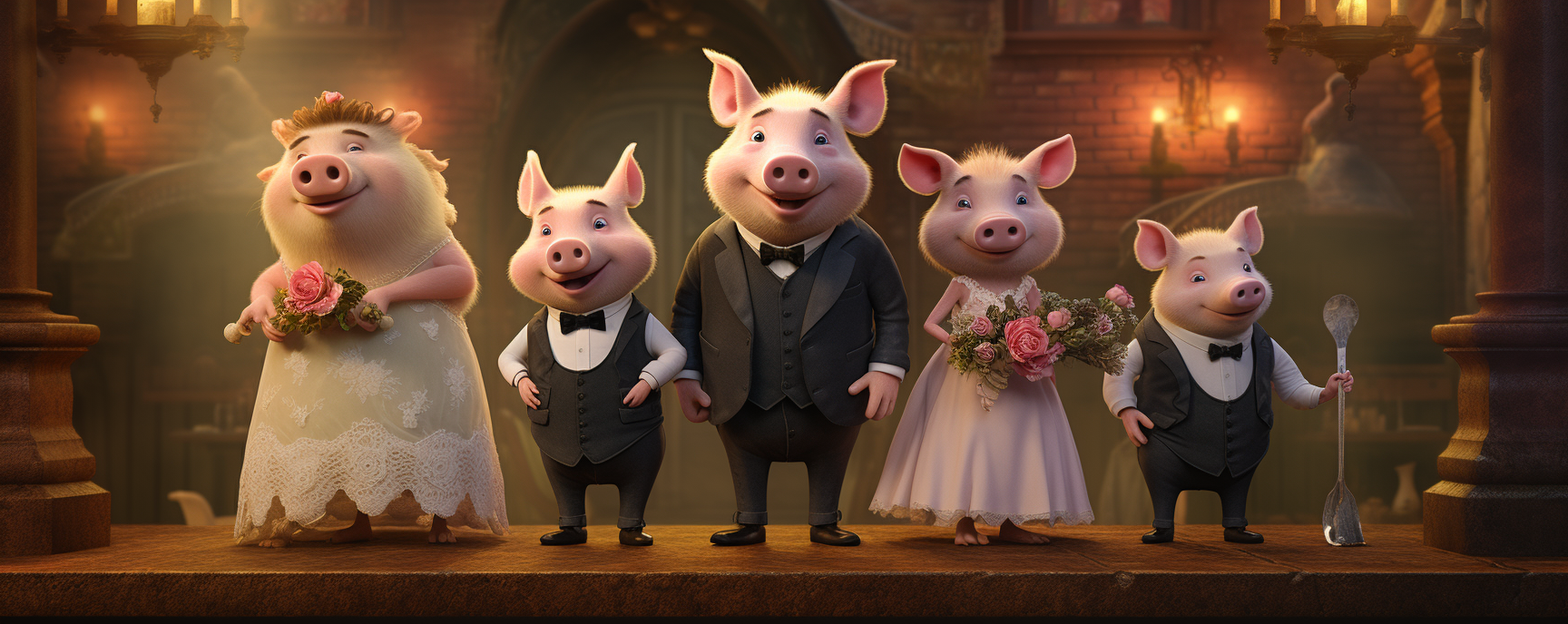 American Cartoon Pigs Celebrating Wedding