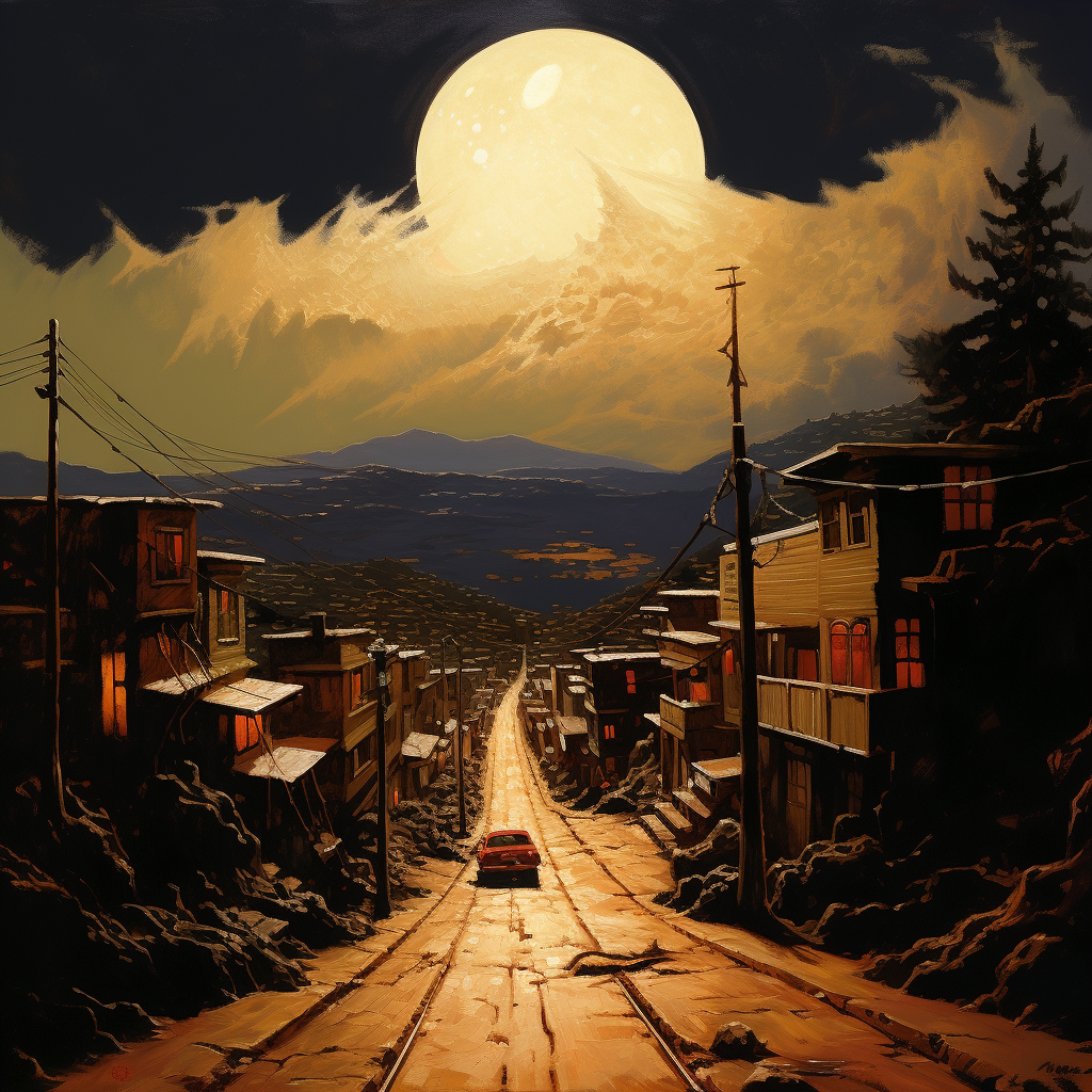 Beautiful moonlit American town streets painting