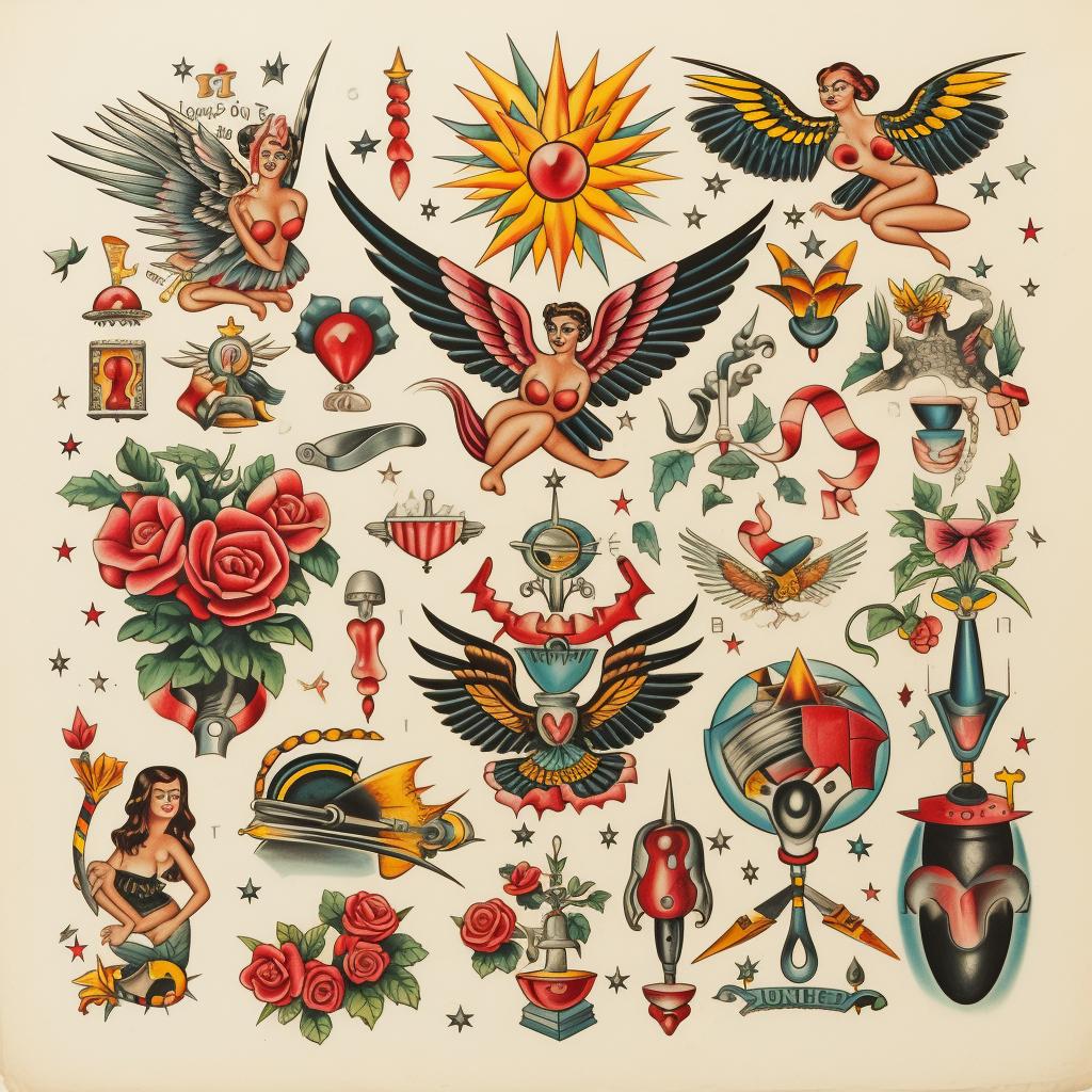 American traditional tattoo flash sheet 1944