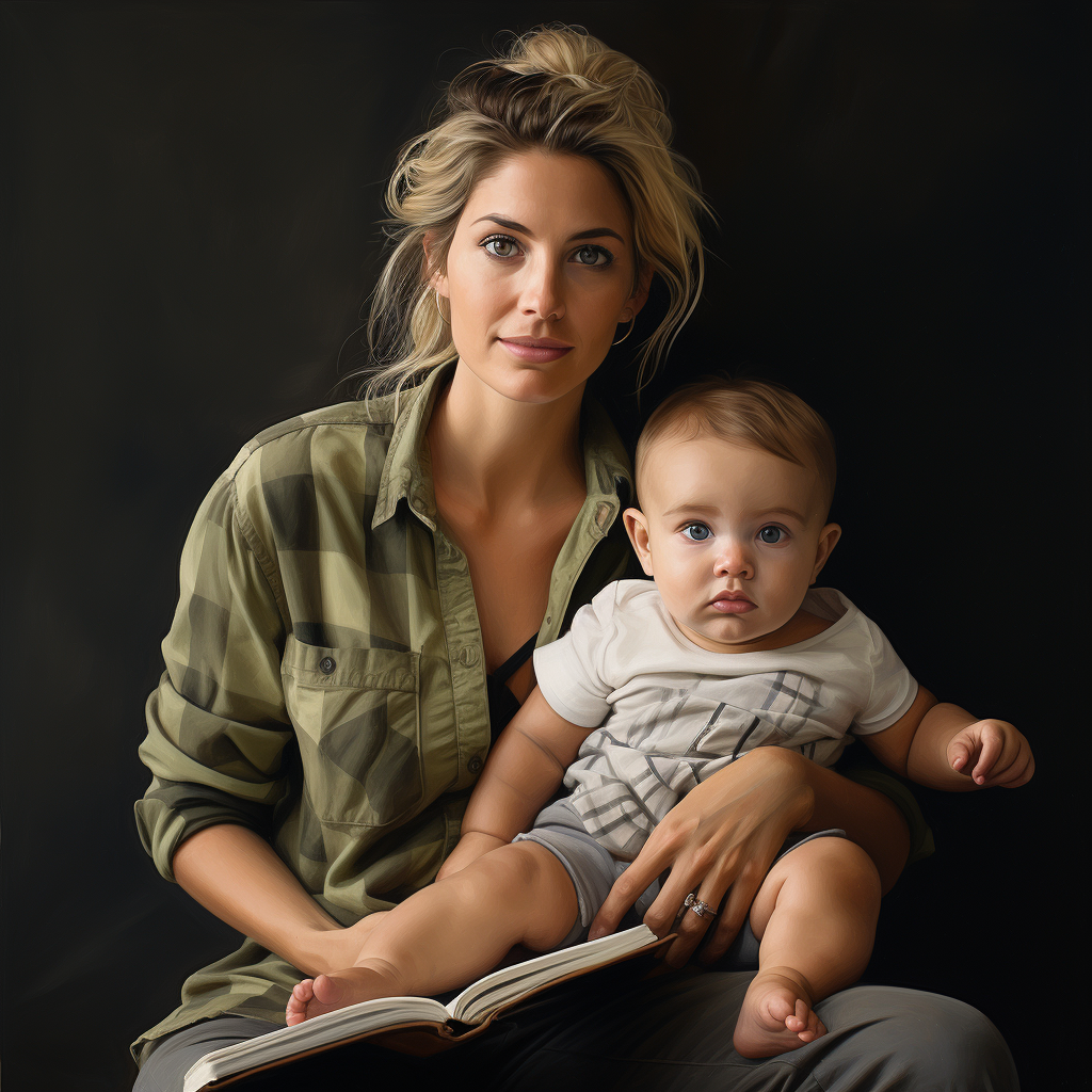 Smiling American White Mother and Baby in Casual Bohemian Style