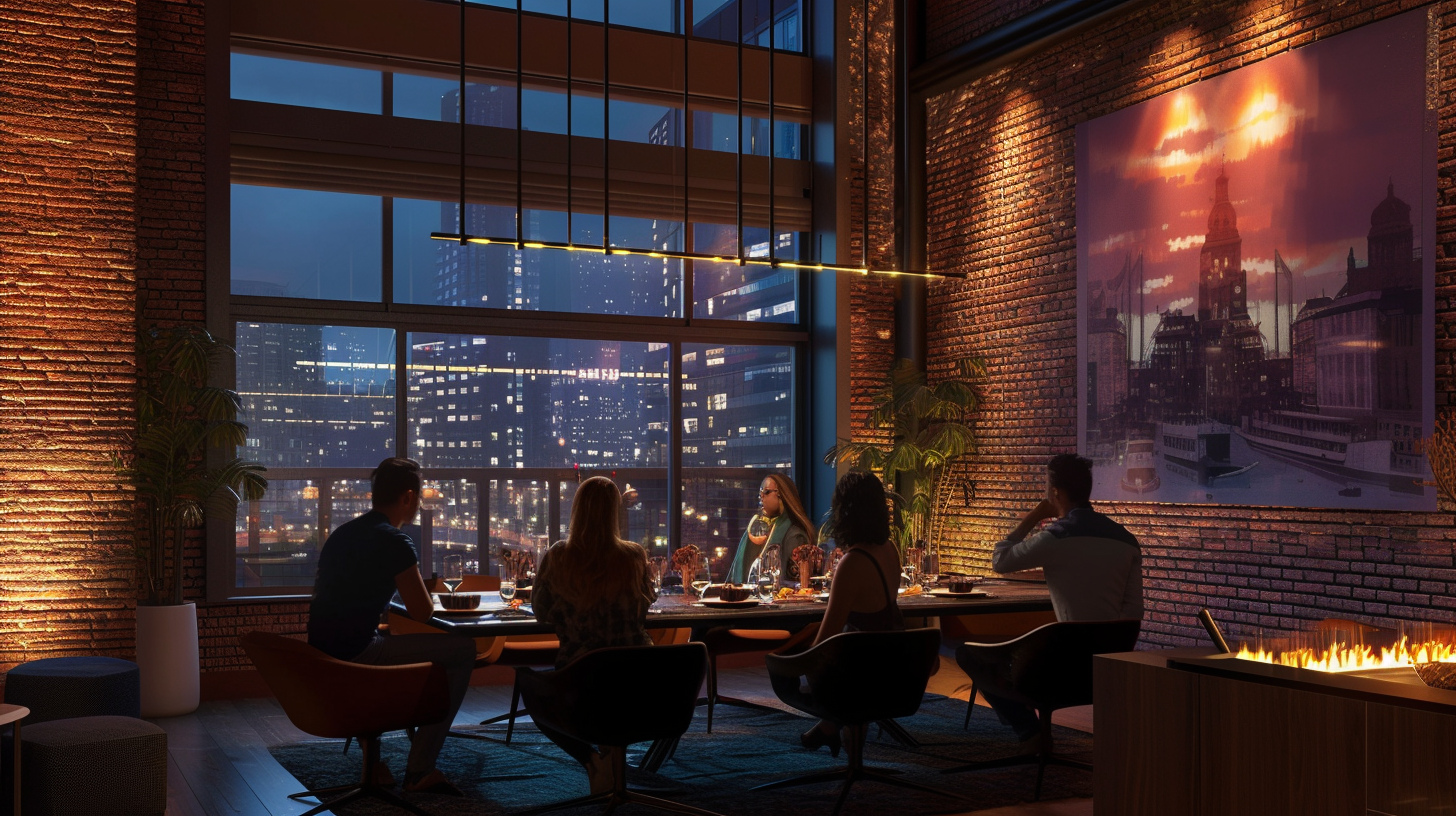 Amsterdam apartment dining room with brick wall