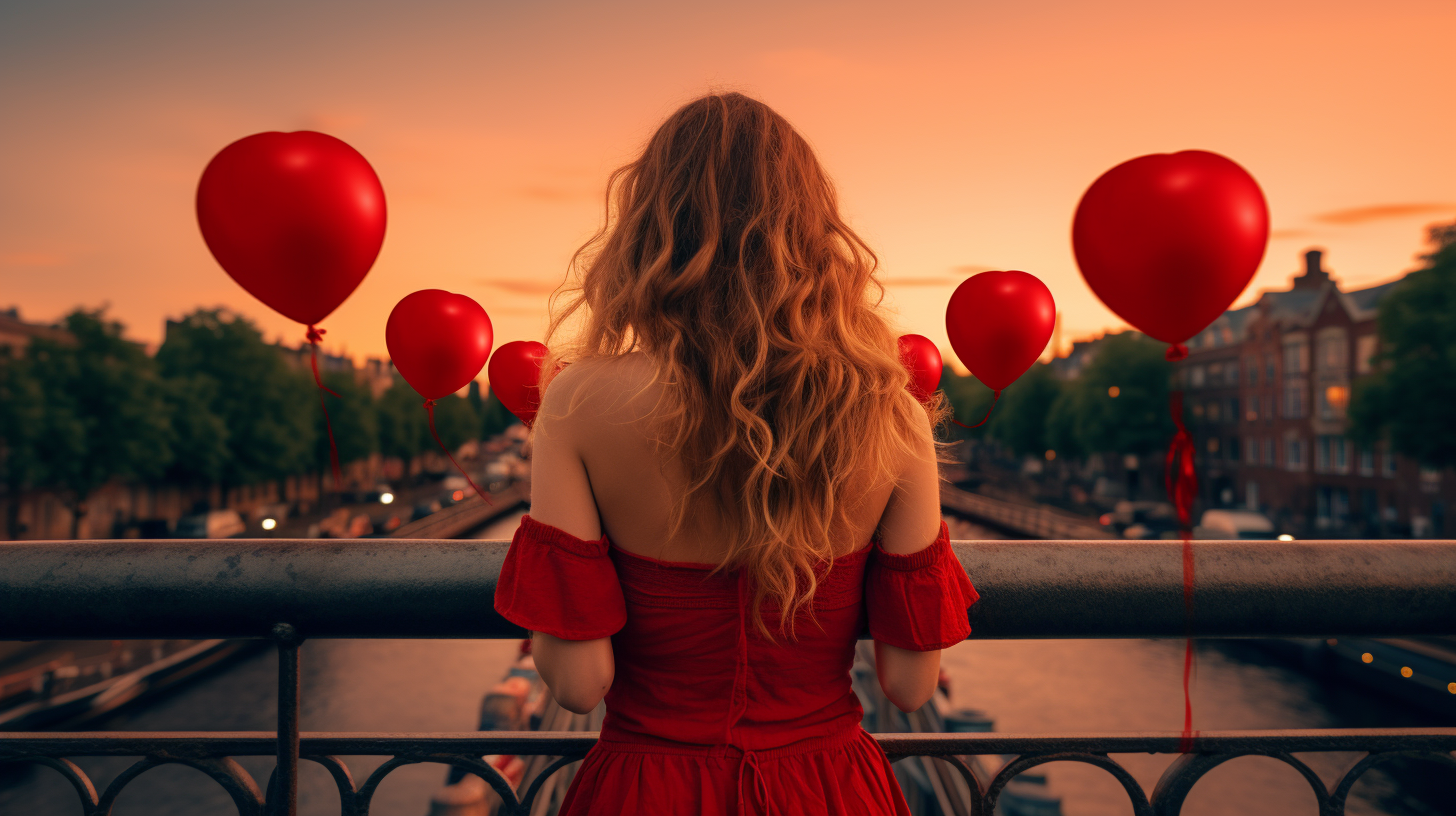 Woman with Balloon in Amsterdam Red Light District