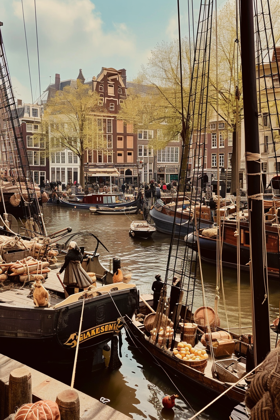 Busy VOC harbour in Amsterdam, 1600