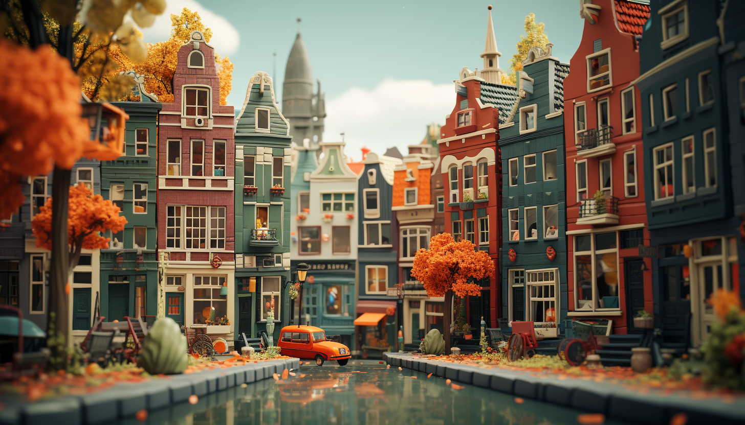 Close up of photorealistic low poly Amsterdam