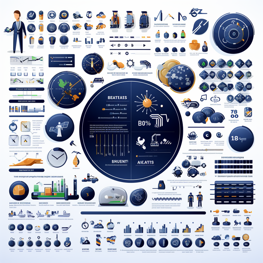 Flat icons for analytics, reports, sport, facilities, people, and equipment