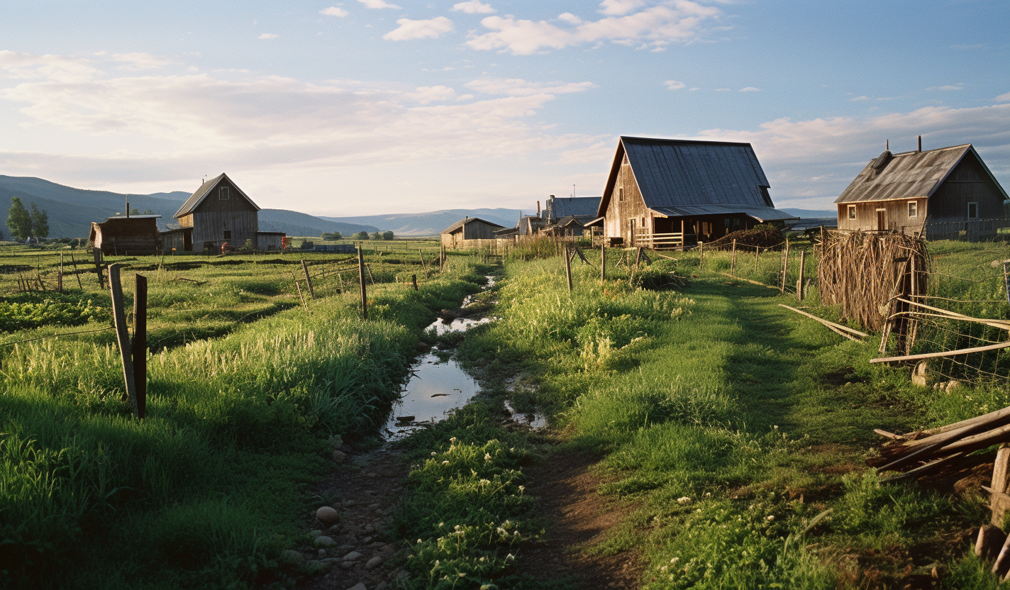 Idyllic anarchist eco-utopia farm landscape