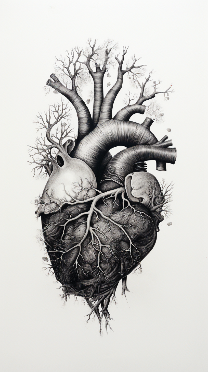 Anatomical Heart with Smoke on White Background