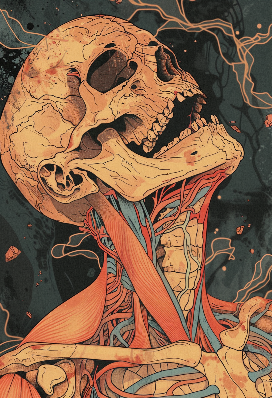 Detailed anatomical illustration with labels