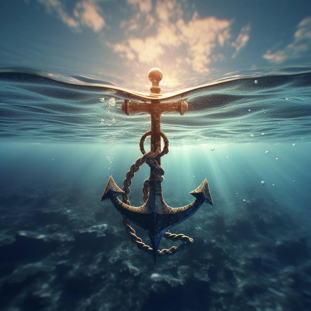 Anchor floating delicately in pristine water