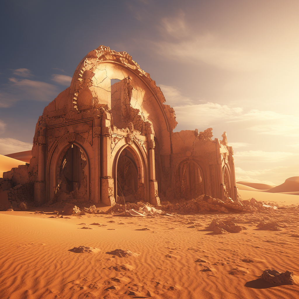 Ruined temple in desert sands