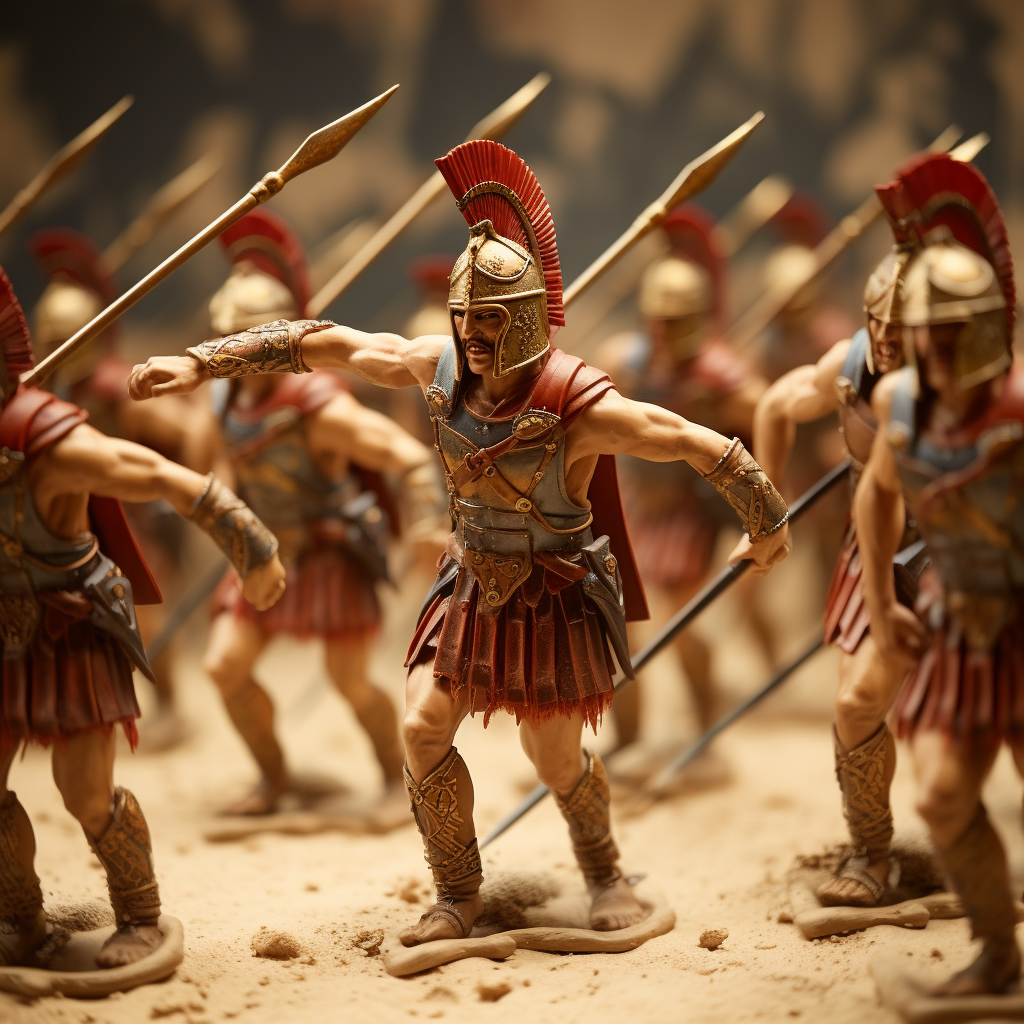 Ancient soldiers training with spears