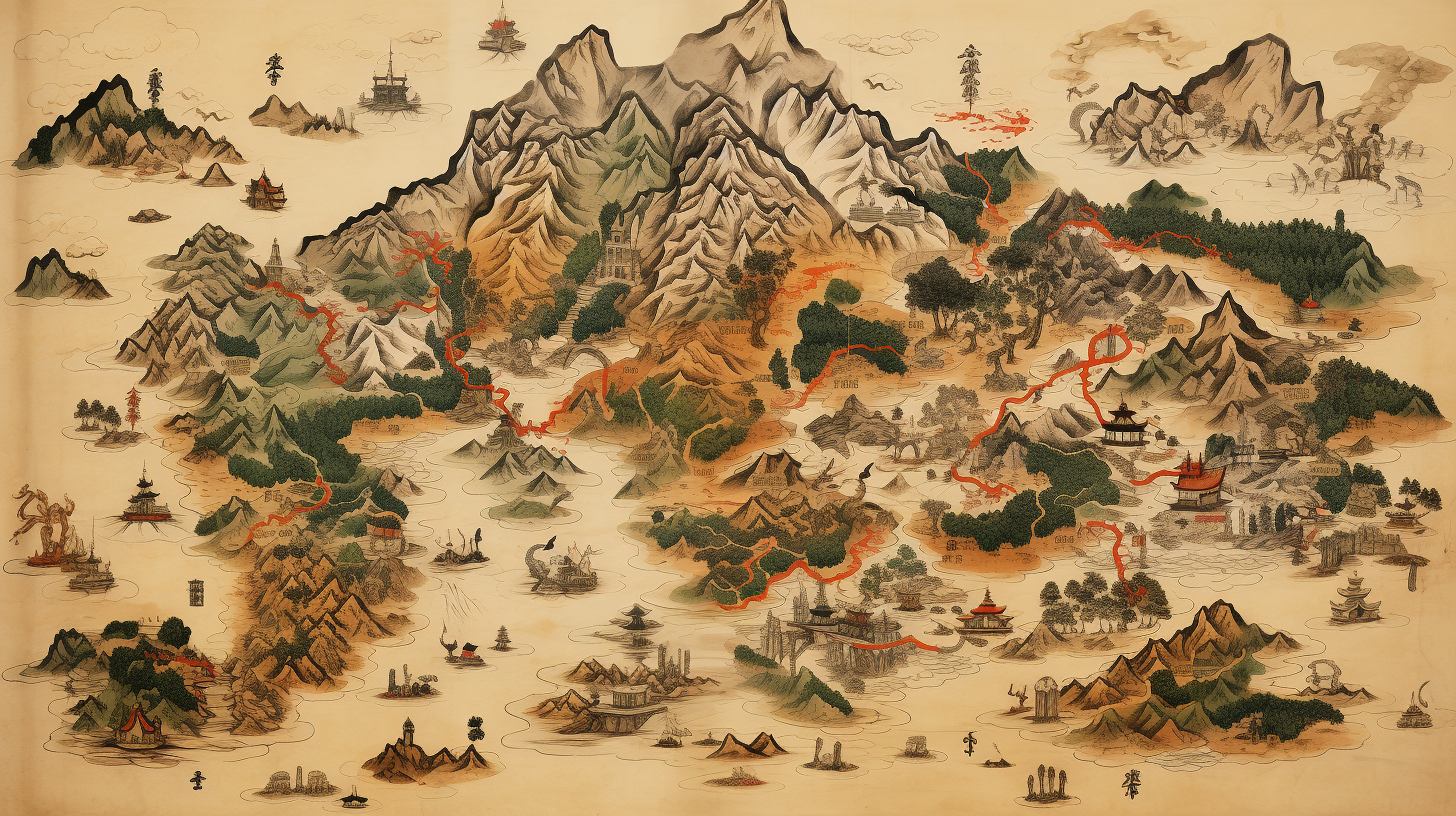 Ancient Asian Hand-Drawn Map Illustration