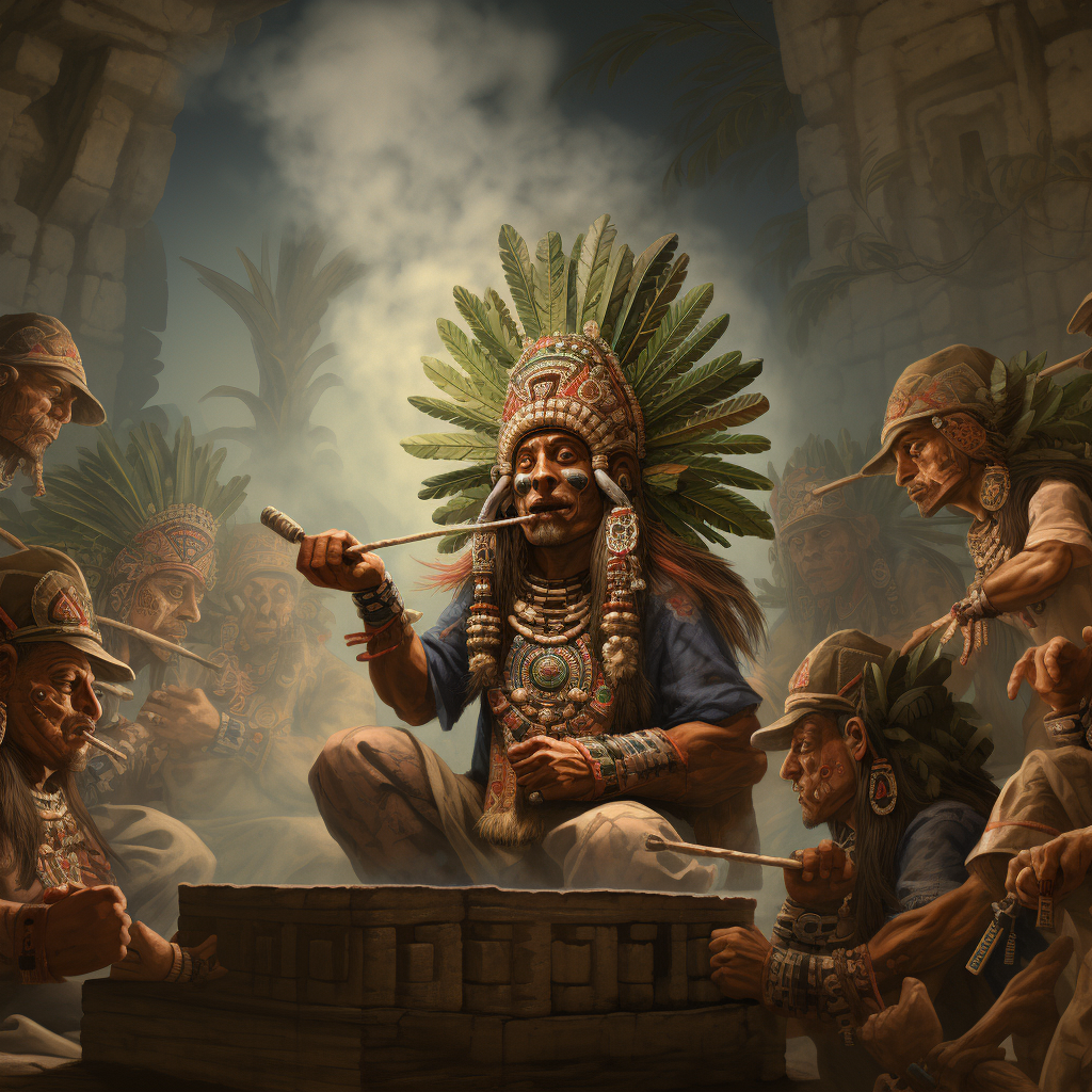 Aztec gods worshipping marijuana in ancient times