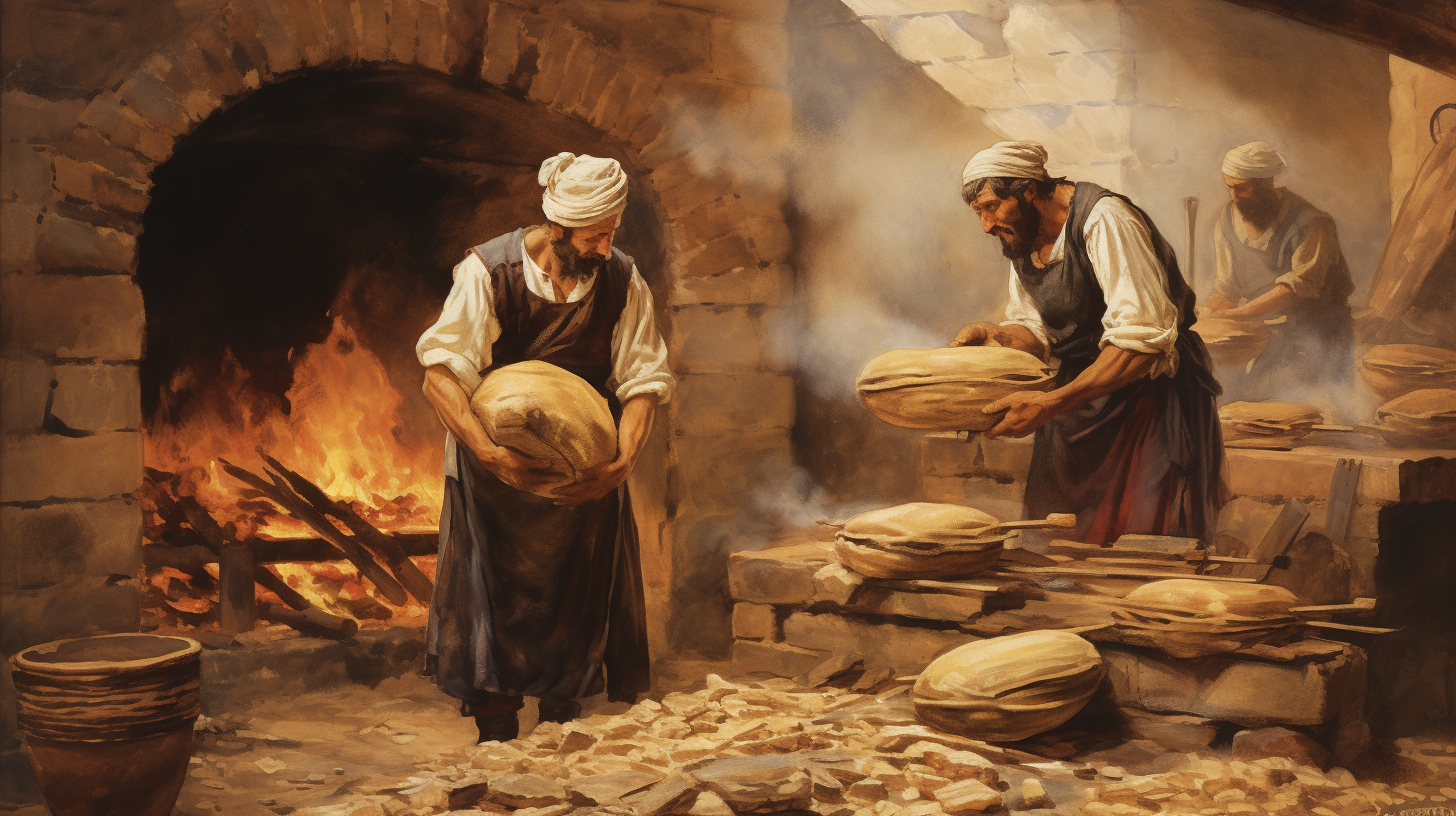 Vintage bakers making bread