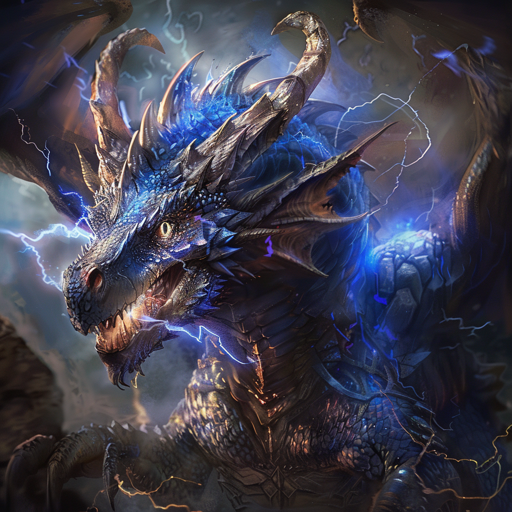 Blue dragon with electrical energy