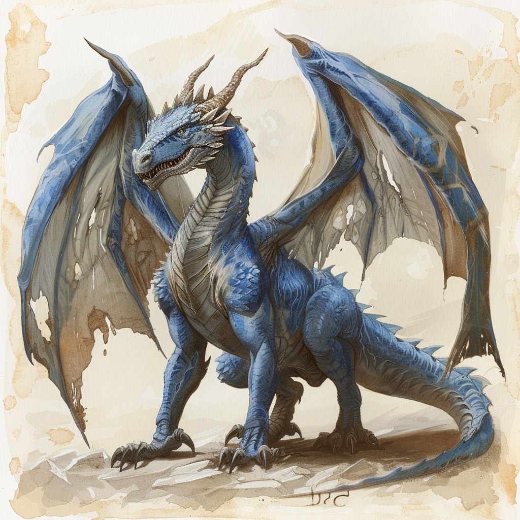 majestic blue dragon wings standing