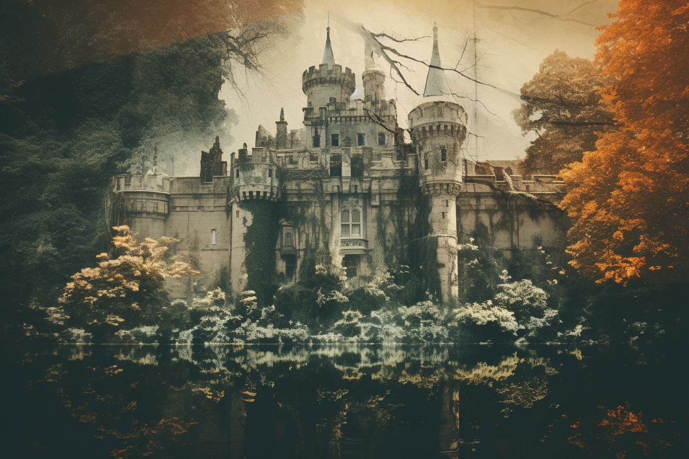 Ancient Castle Overgrown Forest Double Exposure