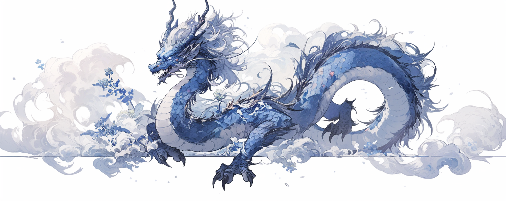 Cute blue dragon mythical beast on white background