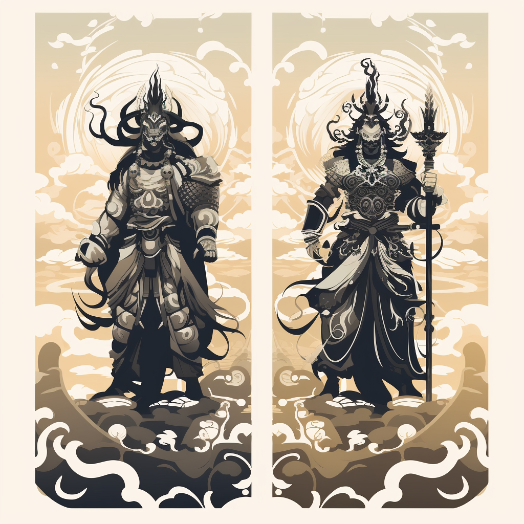 Ancient Chinese Samurai Door Gods - Totem Art Illustration