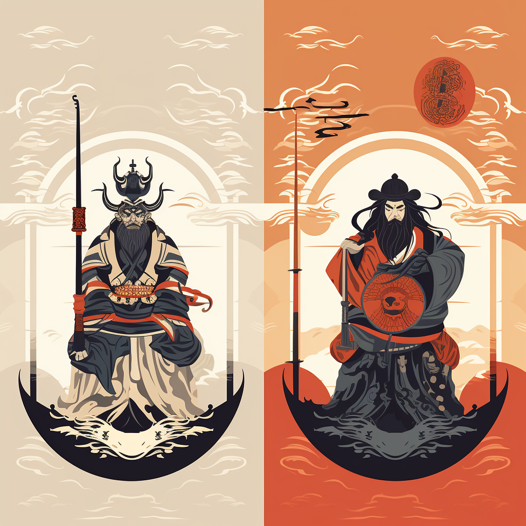 Ancient Chinese Samurai Door Gods: Totem Art Illustrations