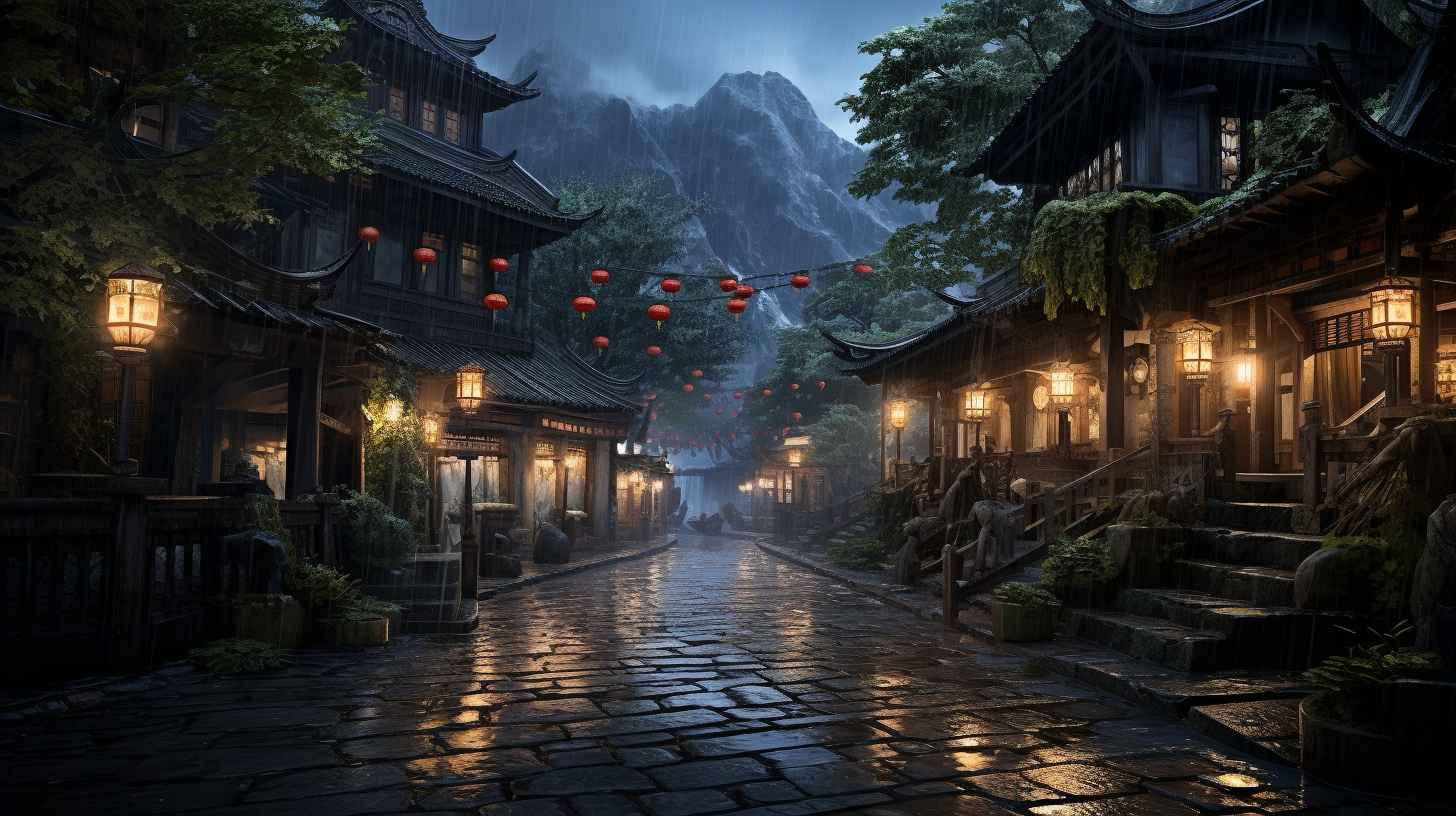 Ancient Chinese Towns Mountains Waterfalls