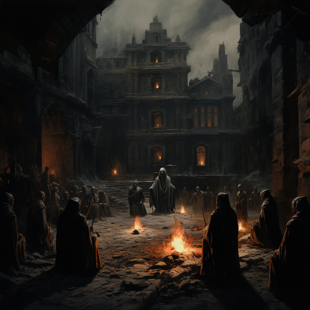 Dark Fantasy depicting ancient cult in ruins