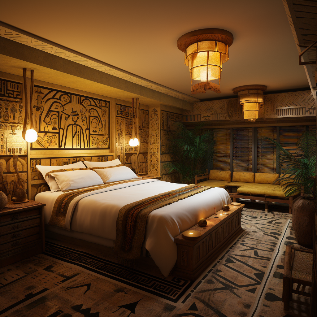 Luxurious ancient Egyptian-themed hotel room