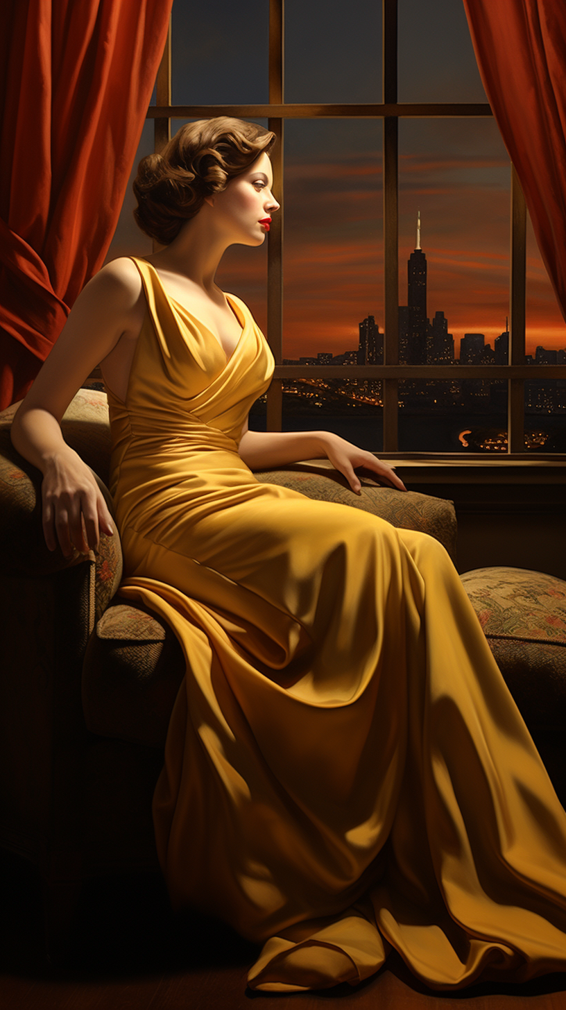 Depiction of an ancient empress in Edward Hopper style