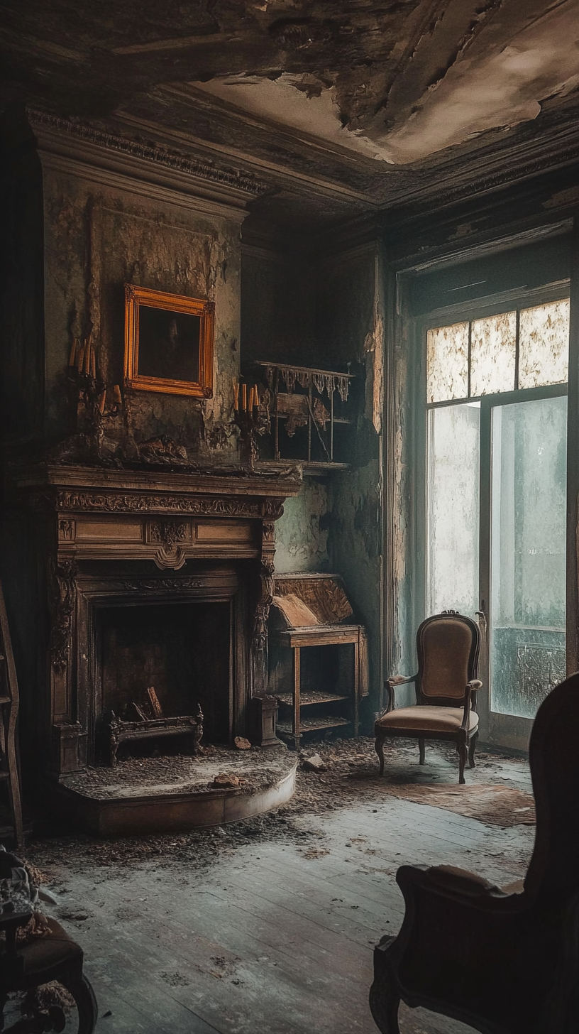 Vintage Fireplace Area With Dust