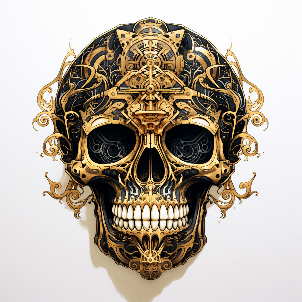 Ancient golden idol shaped skull artwork