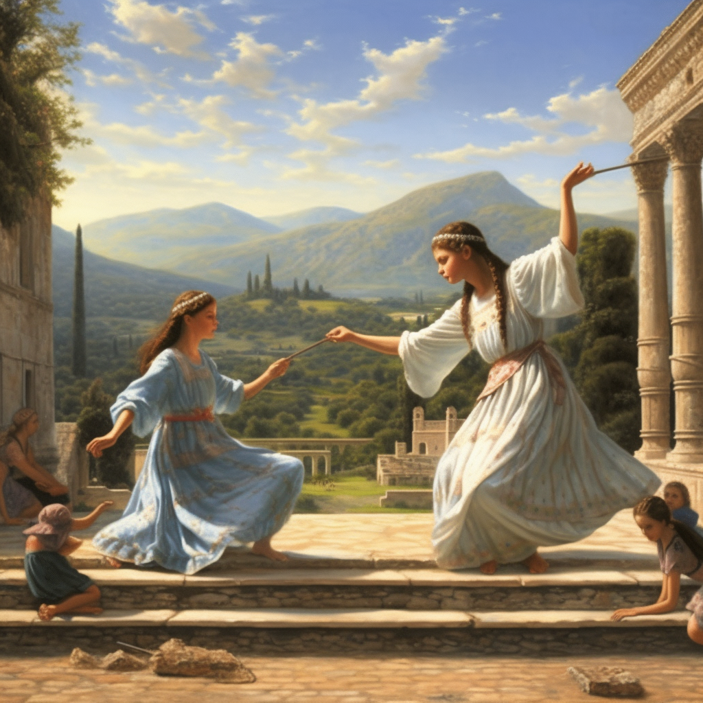 Young girls practicing gymnastics in Ancient Greece