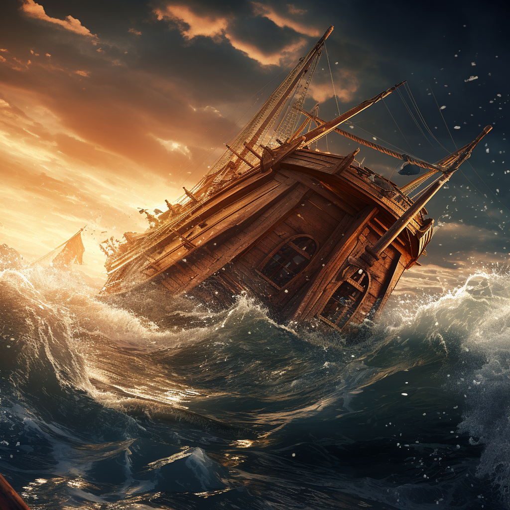 Ancient Greek Ship Sinking Ocean