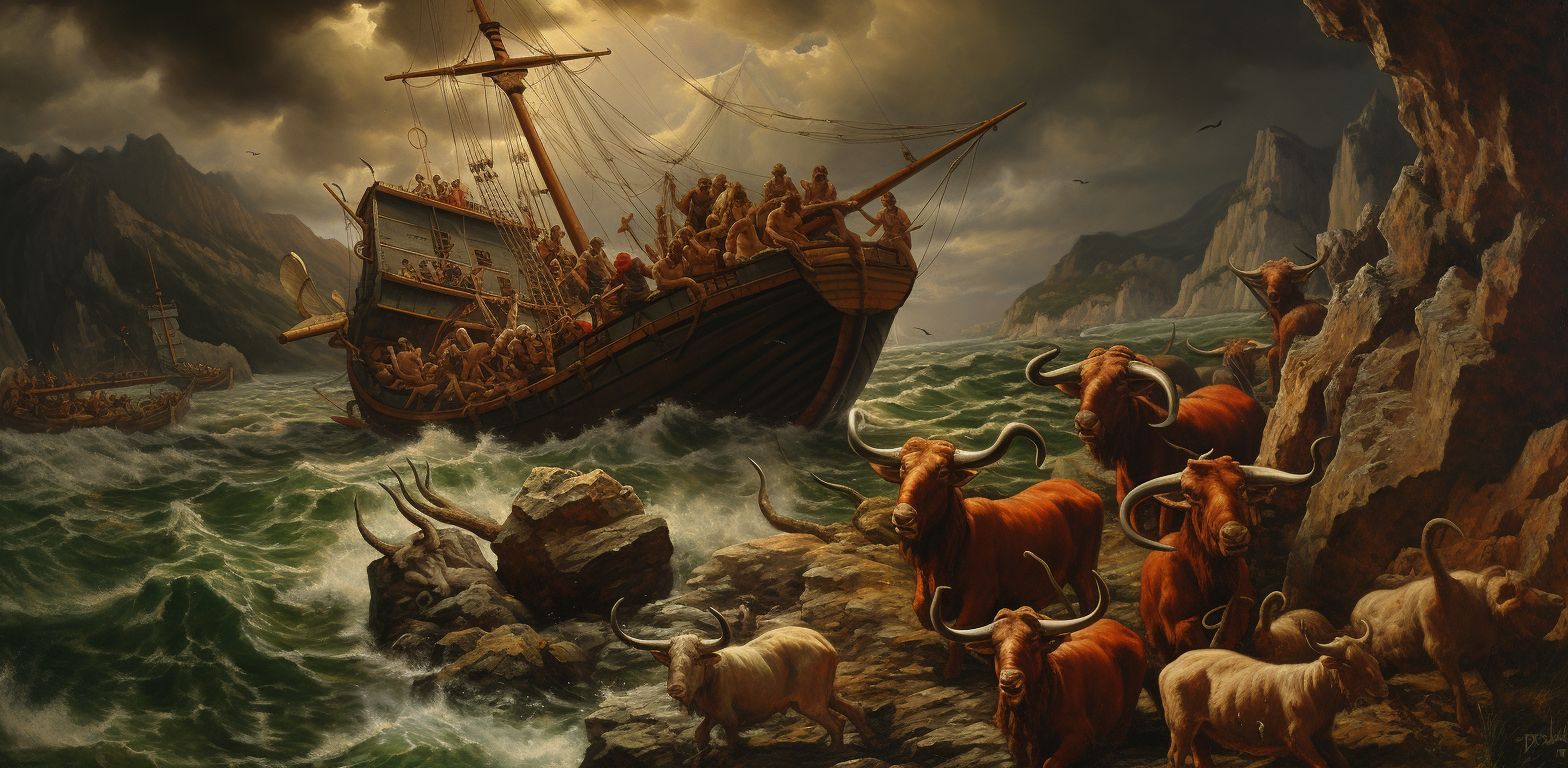 Ancient Greek trier rams Persian ship during battle