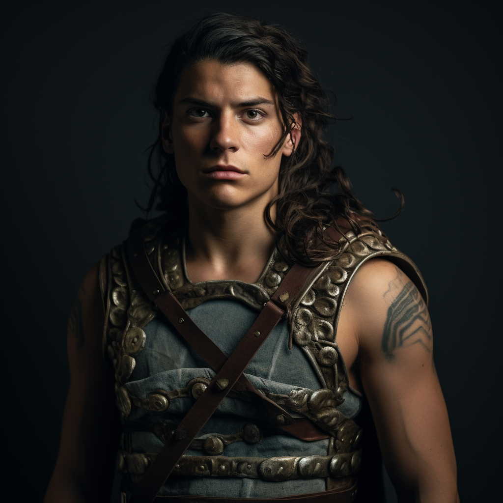 Non-binary person in ancient Greek warrior attire