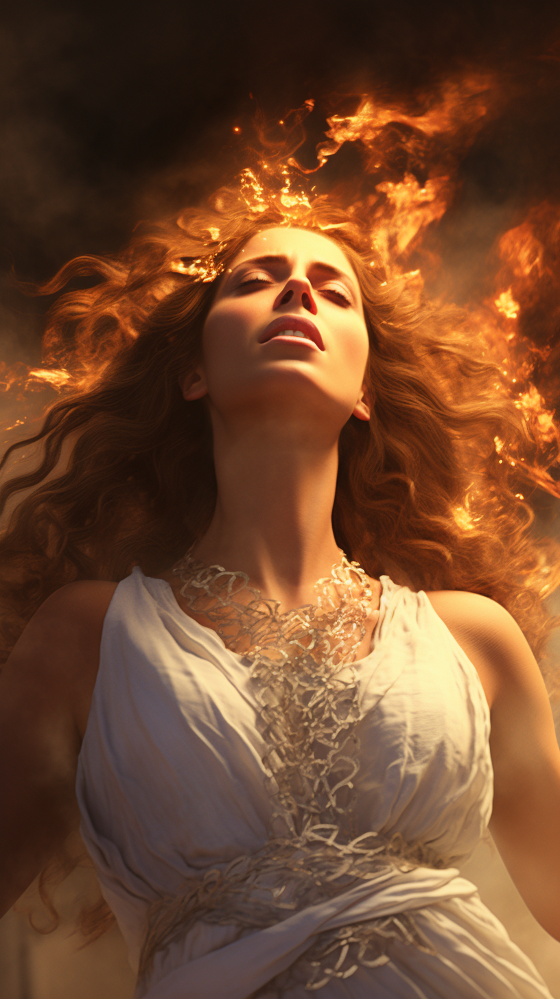 Stunning ancient Greek woman engulfed in flames