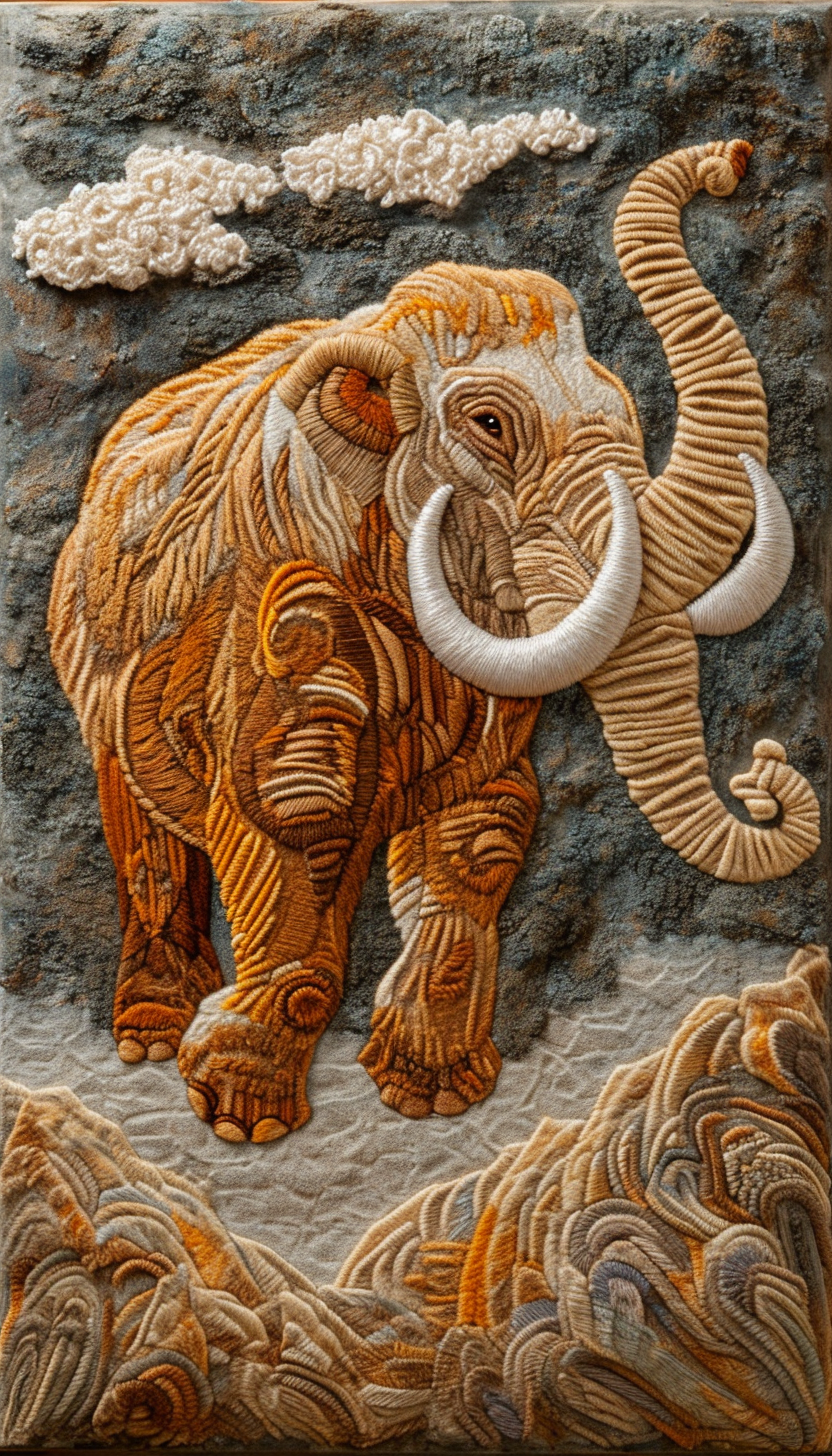 Ancient Ivory Mammoth Petroglyphs Cave Painting Embroidery Pattern