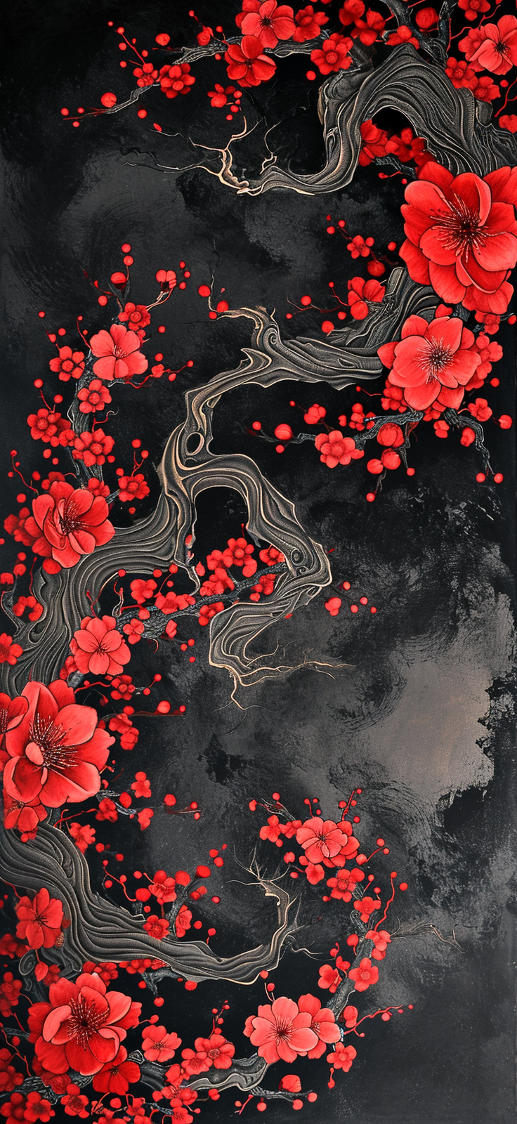 Japanese painting red black design