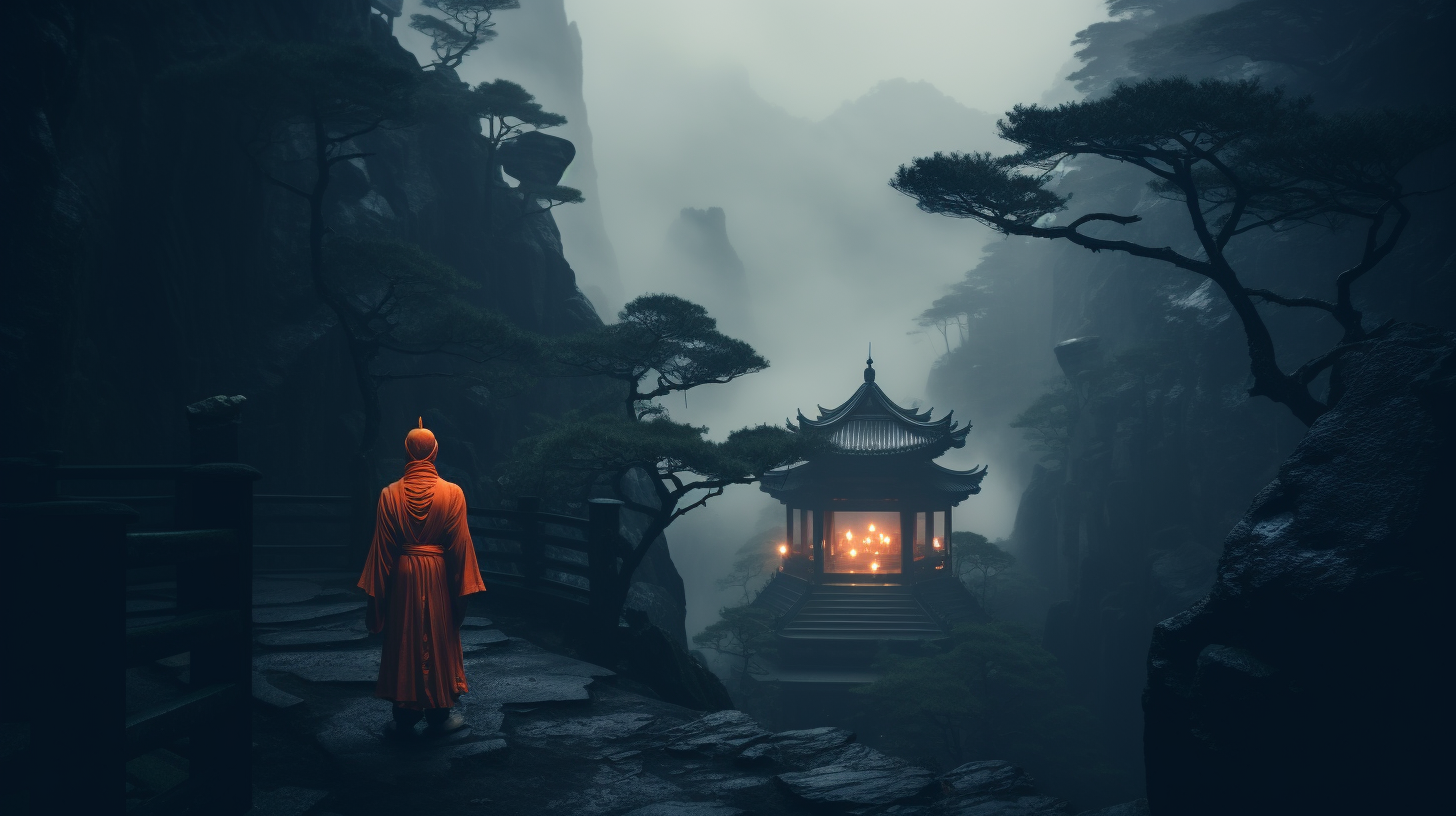 Monk at ancient Japanese temple