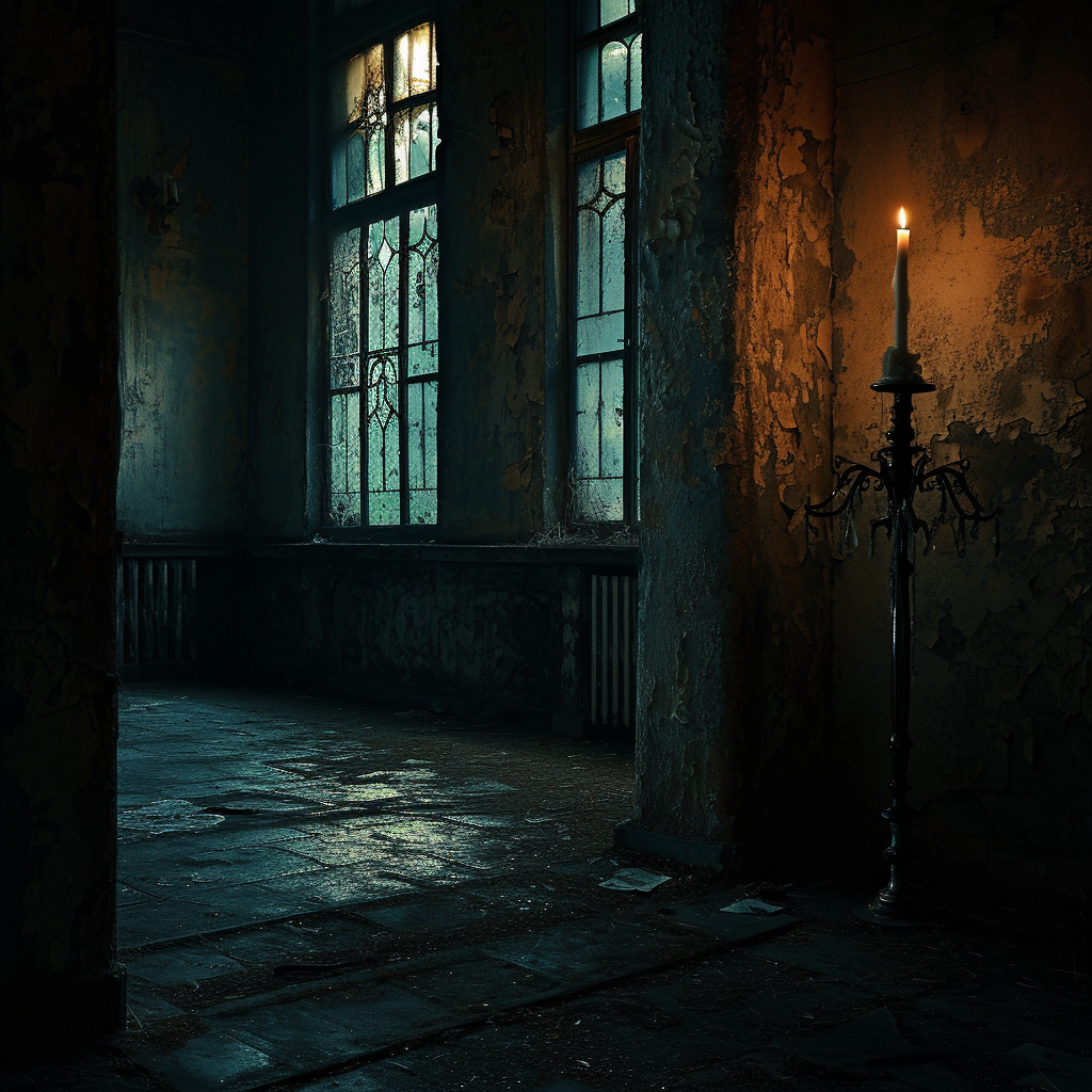 Eerie Atmosphere in Ancient Mansion with Candlelight