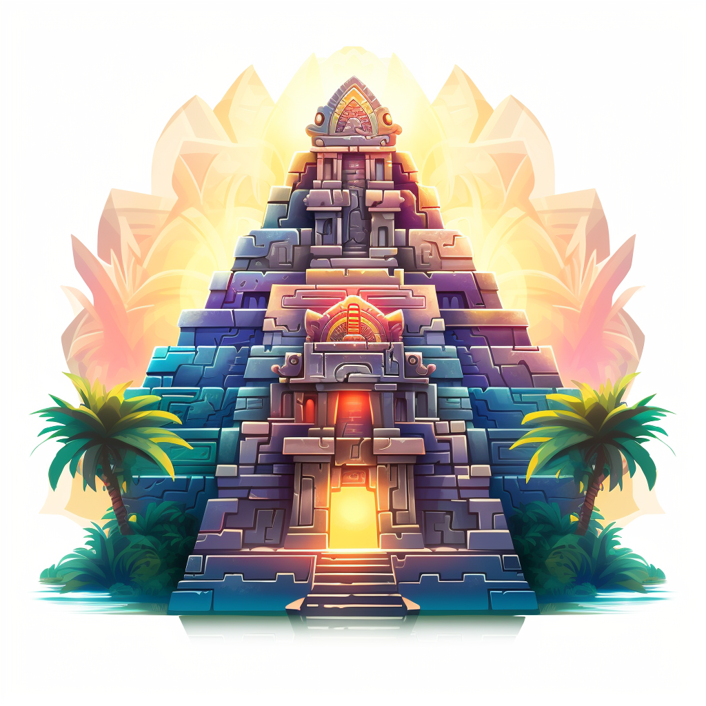 Ancient Mayan Temple Game Icon with Rising Sun