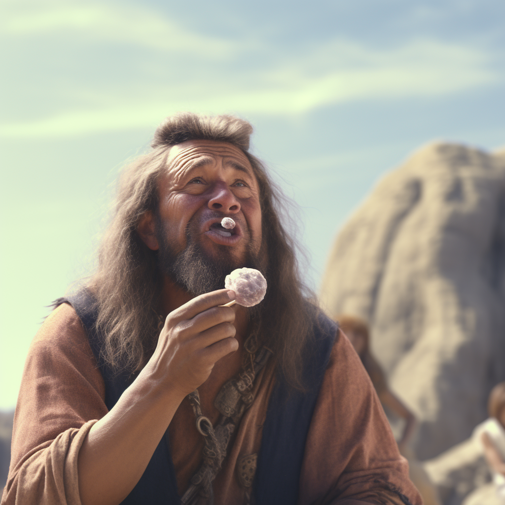 Ancient People Chewing Bubble Gum - 2Moons.ai