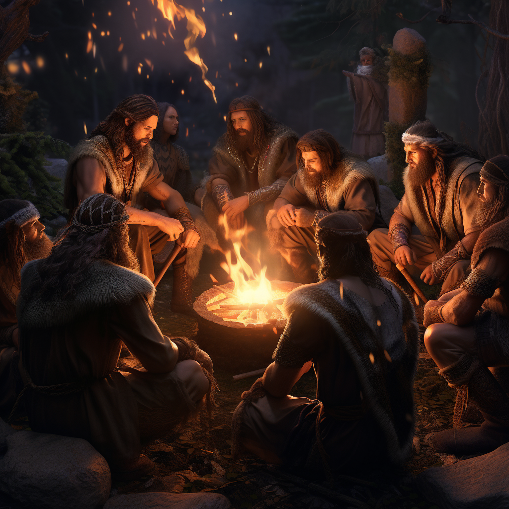 Ancient people around fire